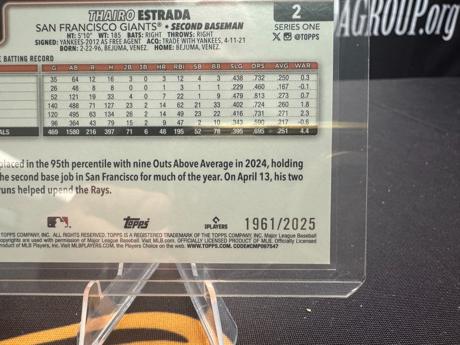 Thairo Estrada 2025 Topps Series 1 #2 Gold Parallel #/2025 SF Giants